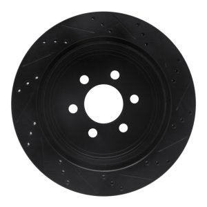 Dodge Durango Brake Rotor (1) - Rear Left - R1 Concepts - Drilled & Slotted - Black - 2003